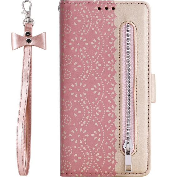 Flip case for Samsung Galaxy A54 5G, Wallet Pocket Zipper Lace, pink