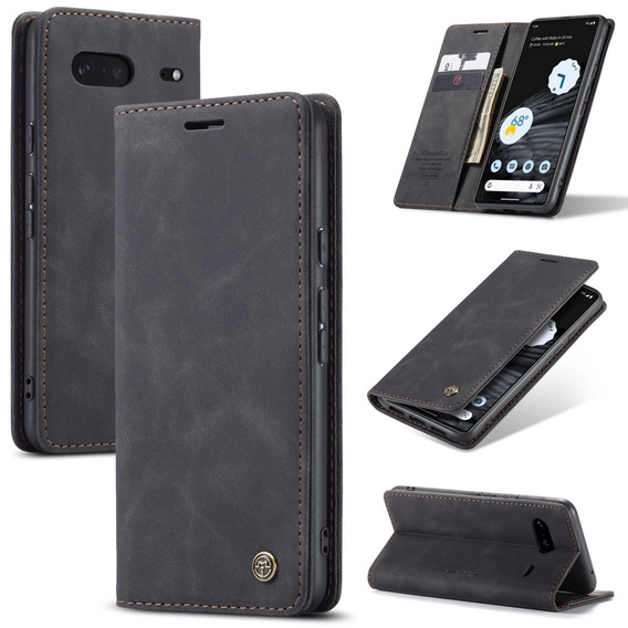 CASEME case for Google Pixel 7, Leather Wallet Case, black