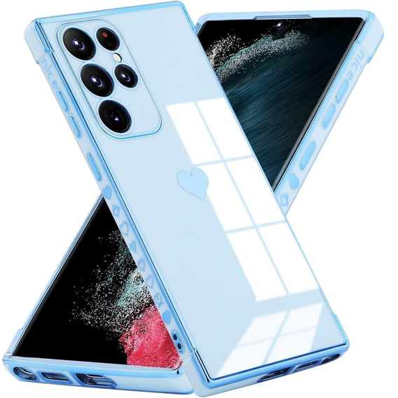 Case for Samsung Galaxy S23 Ultra, Electro heart, blue + Full Glue Ceramic Glass