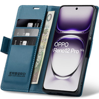 Case for Oppo Reno 12 Pro, ERBORD Glossy Litchi, wallet with flap, blue