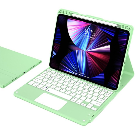 Case + keyboard iPad 10.2 2021 / 2020 / 2019 / Air 10.5 2019, Leather Pen Slot TouchPad, light green