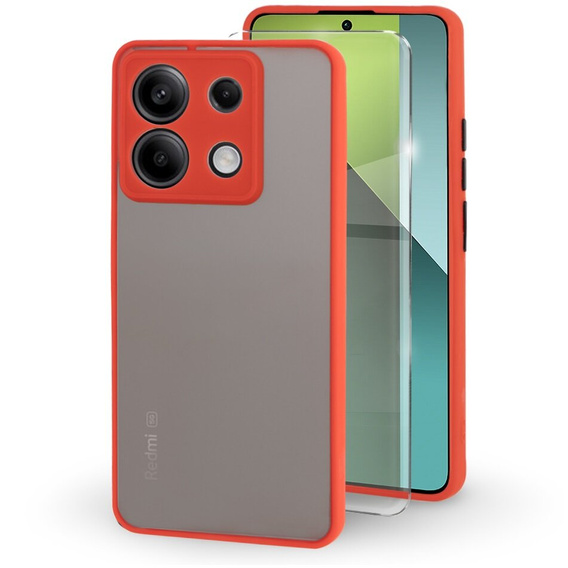 Silicone case for Xiaomi Redmi Note 13 Pro 5G, with camera protection, transparent / red + Tempered Glass 9H