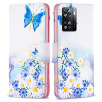 Flip case for OPPO A57 / A57s, Wallet, butterfly & flowers, white