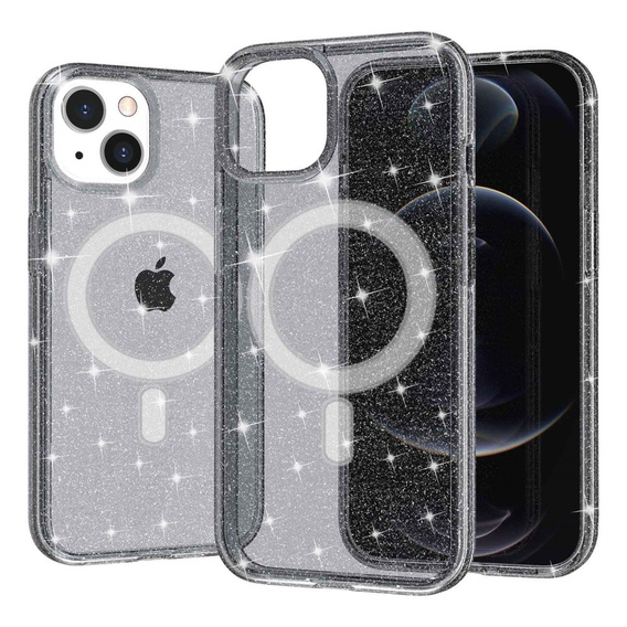 Case for iPhone 14 Plus, Glittery, for MagSafe, black