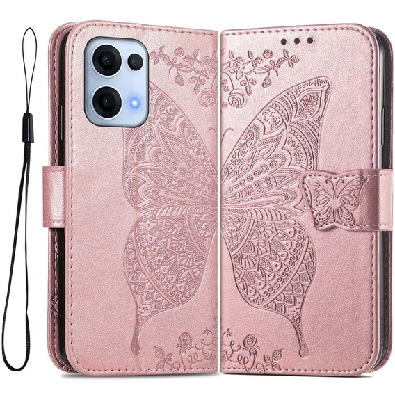 Flip case for Oppo Reno 13, Butterfly, pink rose gold