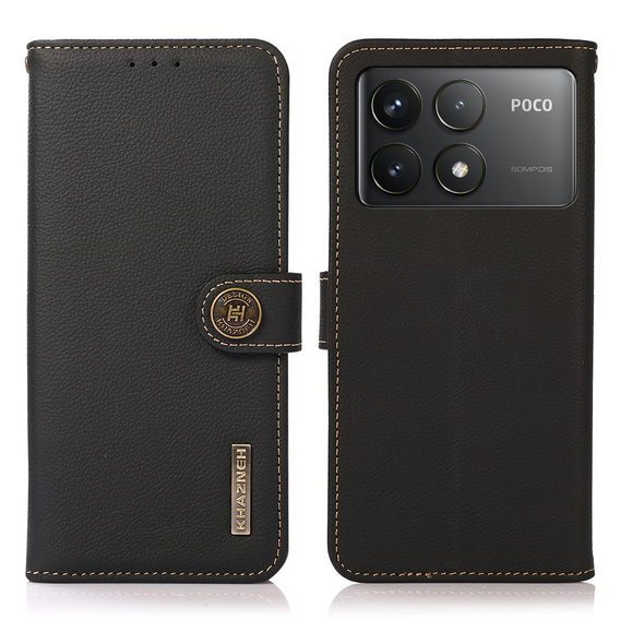 KHAZNEH RFID case for Xiaomi Poco F6 Pro, Litchi Texture, black