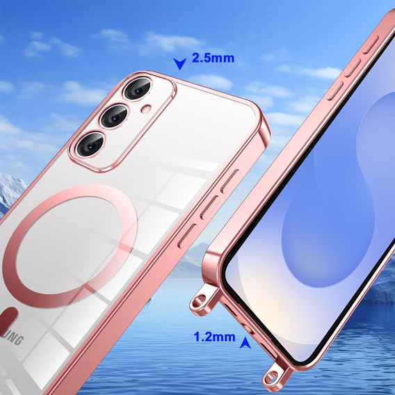 Case for Samsung Galaxy S25, Electro MagSafe, pink + Lanyard