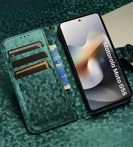 Flip case for Motorola Moto G56 5G, Wallet Rhombus, green