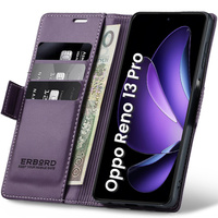 Case for Oppo Reno 13 Pro, ERBORD Glossy Litchi, wallet with flap, purple