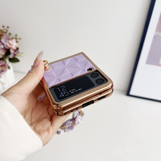 Case for Samsung Galaxy Z Flip4 5G, Grid Leather, purple