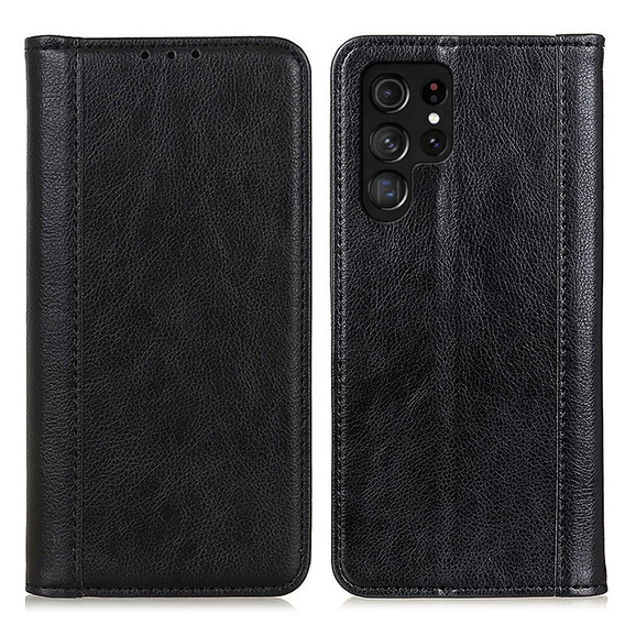 Case for Samsung Galaxy S24 Ultra, Wallet Litchi Leather, black