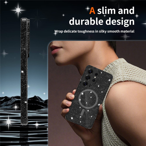 Glitter case, for MagSafe for Samsung Galaxy S26 Ultra, transparent/black