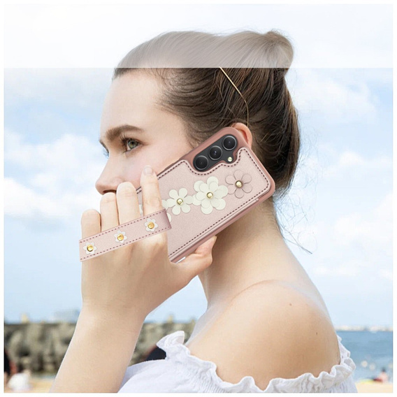 Case for Samsung Galaxy S23 FE, Leather Flower Card Slot, pink