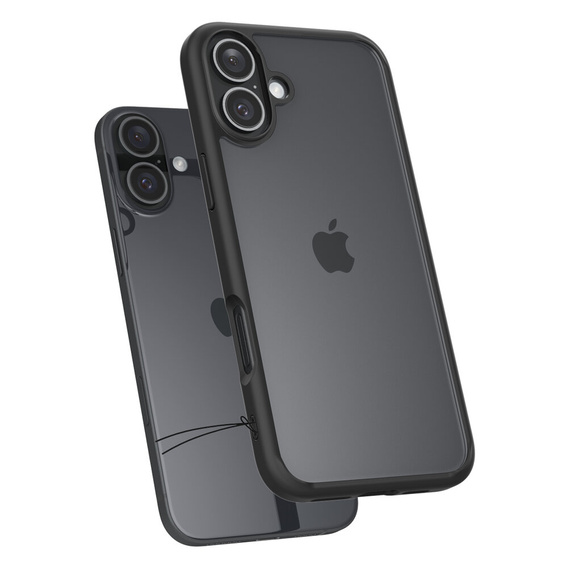 Spigen case for iPhone 16 Plus, Ultra Hybrid, black + 9H Tempered Glass