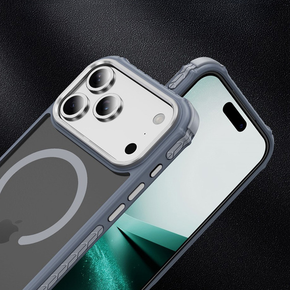 Matt Case for iPhone 17 Pro Max, armoured, for MagSafe, smoky with grey sides