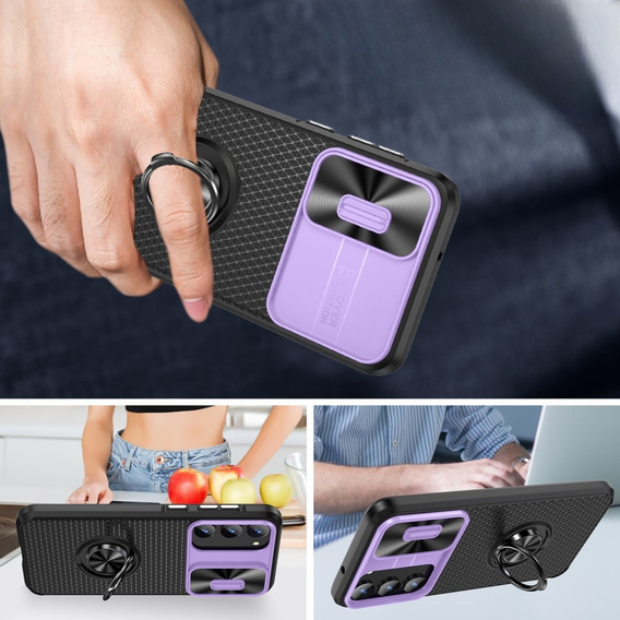 Case for Samsung Galaxy S23 Plus, Camera Slide Ring, black / purple