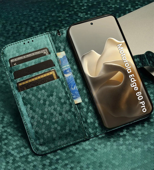 Flip case for Motorola Edge 60 Pro, Wallet Rhombus, green