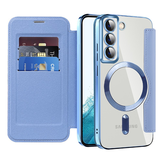 Flip case for Samsung Galaxy S22 5G, RFID Wallet MagSafe CamShield, blue