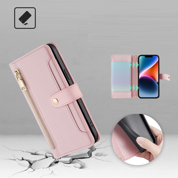 Flip case for Xiaomi Redmi Note 13 Pro 5G, Wallet Zipper Pocket, pink