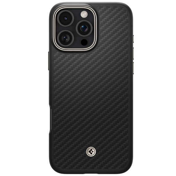 Spigen Case for iPhone 16 Pro, Enzo Aramid MagSafe, carbon black + 9H Tempered Glass
