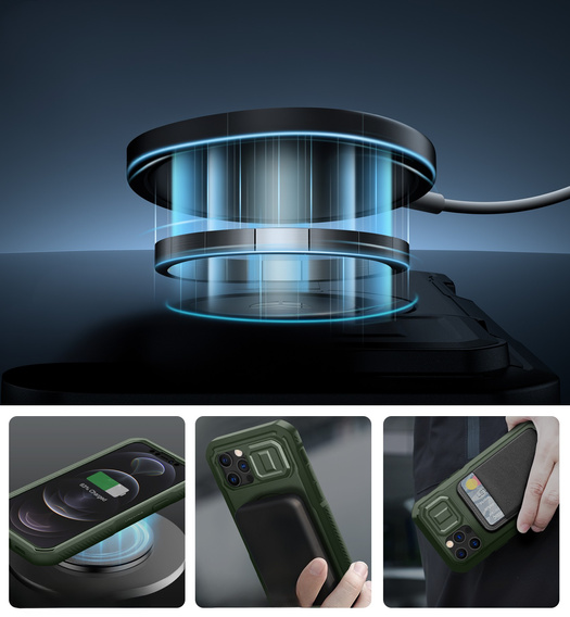 Armored case for iPhone 12 / iPhone 12 Pro, Dexnor CamProtect MagSafe, green (Two frames)