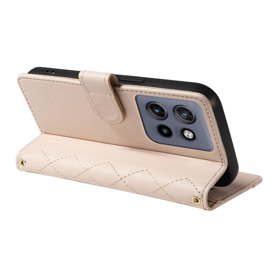 Flip case for Motorola Edge 50 Neo / Motorola ThinkPhone 25, Rhombus Crossbody Leather, beige