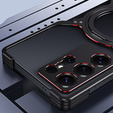 Case for Samsung Galaxy S25 Ultra, Kickstand Bumper, with lens cover, for MagSafe, black / red