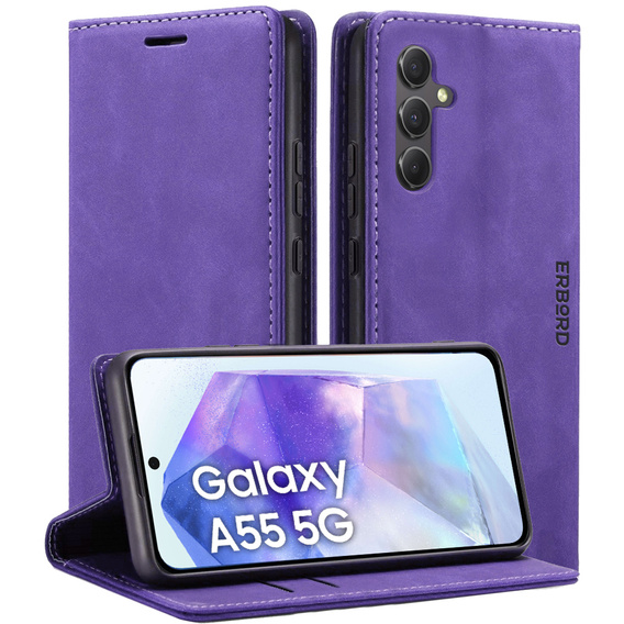 Case for Samsung Galaxy A55, ERBORD Vintage, purple + Screen Glass