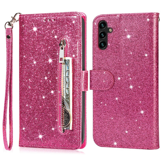 Flip case for Samsung Galaxy A36 5G, Wallet Zipper Pocket Glittery, pink