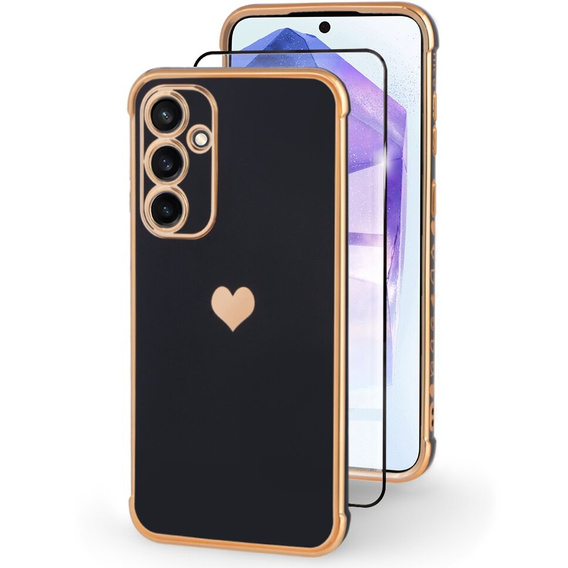 Case for Samsung Galaxy A55 5G, Electro heart, black + Full Glue Ceramic Glass