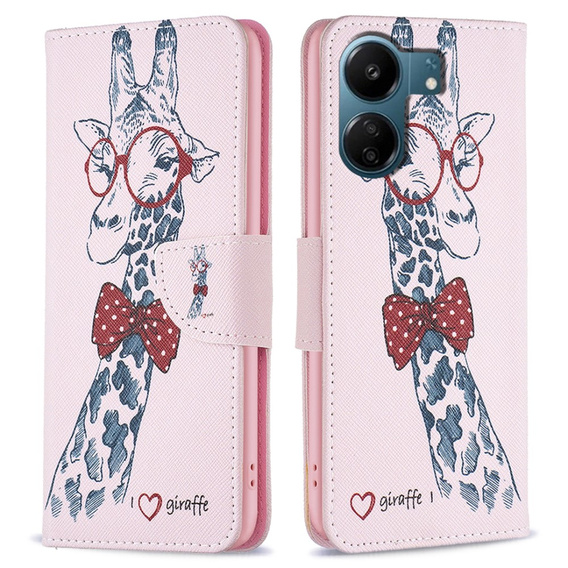 Flip case for Xiaomi Redmi 13C / Poco C65, Wallet, giraffe, pink
