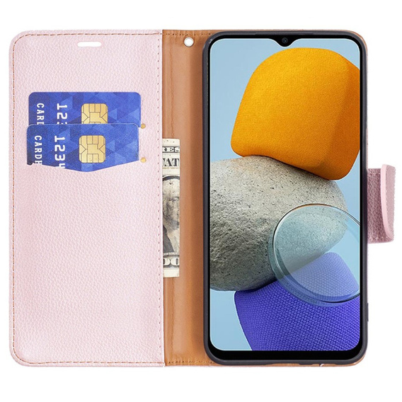 Flip case for Samsung Galaxy M33 5G, Wallet Litchi Magnet, pink rose gold