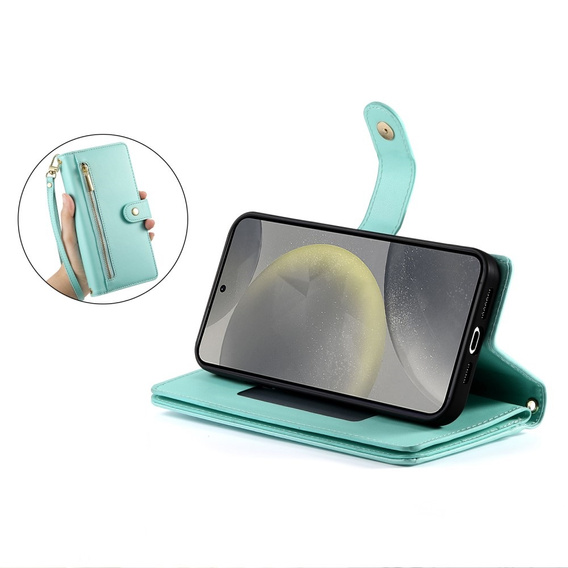 Flip case for Samsung Galaxy S25+ Plus, Wallet Zipper Pocket, green