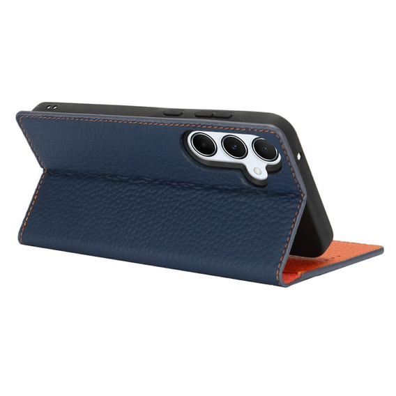 Flip case for Samsung Galaxy S25+ Plus, Litchi Skin Grain, dark blue