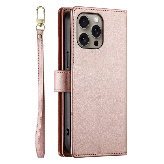 Flip case for iPhone 16 Pro Max, Wallet Zipper Pocket, pink