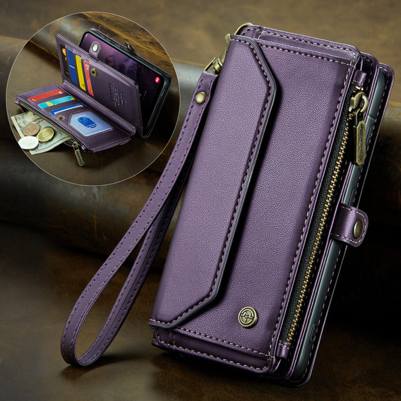 Flap case for Samsung Galaxy A17 5G, wallet with lock and straps - purple