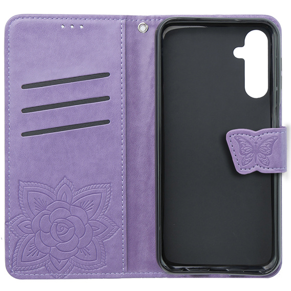 Flip case for Samsung Galaxy M34 5G, Butterfly, purple