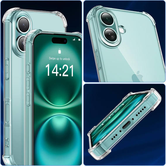 Case for iPhone 16, Erbord Dropproof, transparent + Glass
