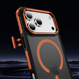 Matt Case for iPhone 17 Pro Max, armoured, for MagSafe, smoky with orange sides