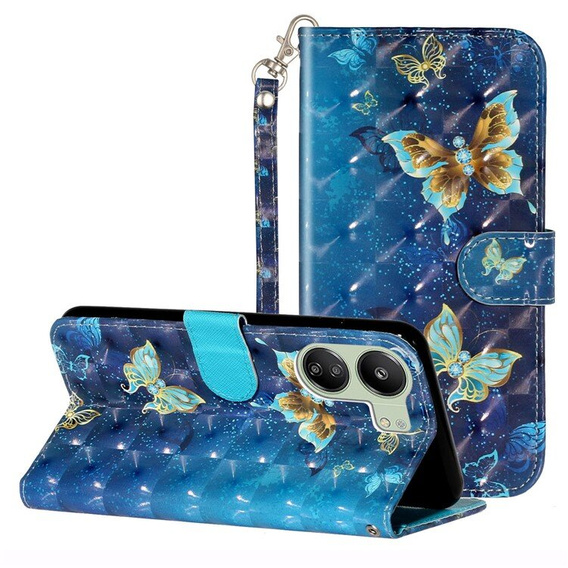 Flip case for Xiaomi Redmi 13C / Poco C65, Wallet, Butterflies blue
