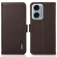 KHAZNEH RFID case for Motorola Moto G04 / G24 / G24 Power, Litchi Texture, brown