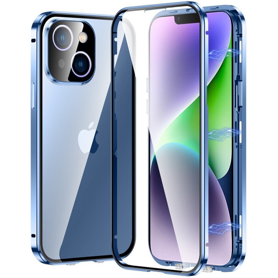 Case for iPhone 13, Magnetic Dual Glass, blue