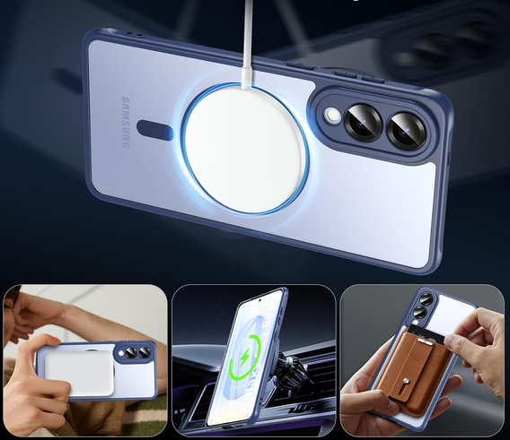 Case for Samsung Galaxy S25 Edge, Kickstand Matt Case, for MagSafe, blue + Screen protector