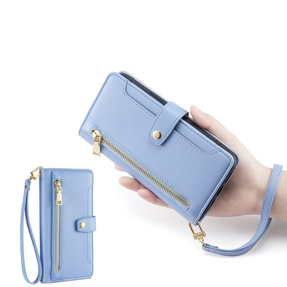 Flip case for iPhone 14 Pro, Wallet Zipper Pocket, blue