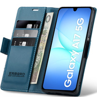 Case for Samsung Galaxy A17 5G, ERBORD Glossy Litchi, wallet with flap, blue