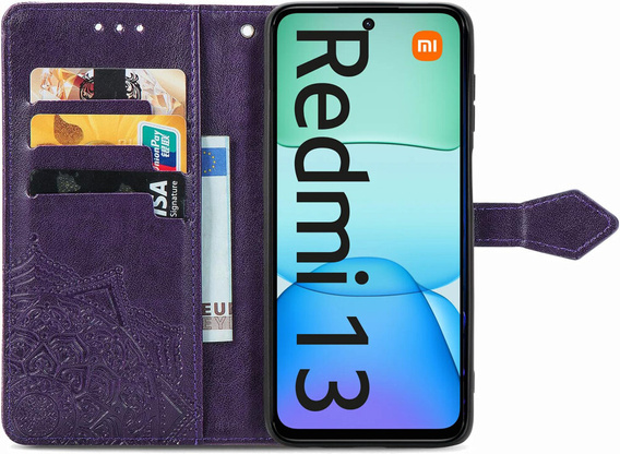 Flip case for Xiaomi Redmi 13, Mandala, purple