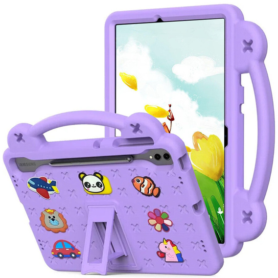 Children's case for Samsung Galaxy Tab S9 FE+ Plus, Cute Patterns, with stand, purple