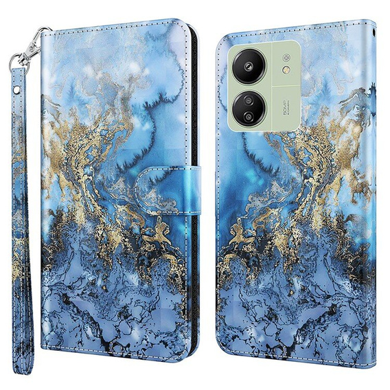 Flip case for Xiaomi Redmi 13C / Poco C65, Wallet, Marble blue