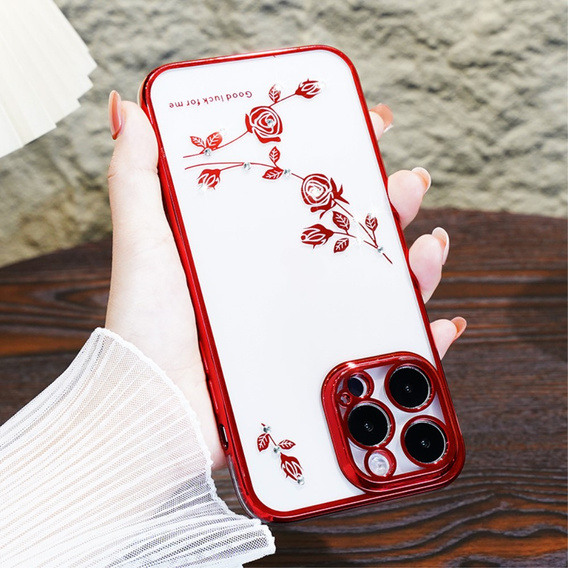 Case for iPhone 15 Pro Max, Glitter Flower, red