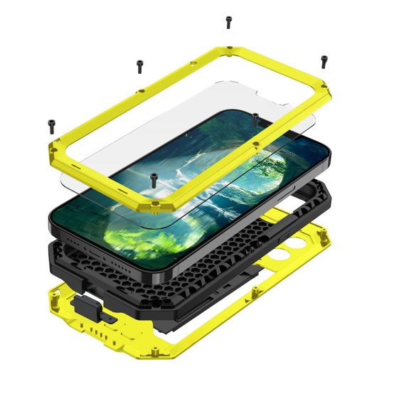 Case for iPhone 13 Pro, R-JUST CamShield Slide, armoured, yellow / black